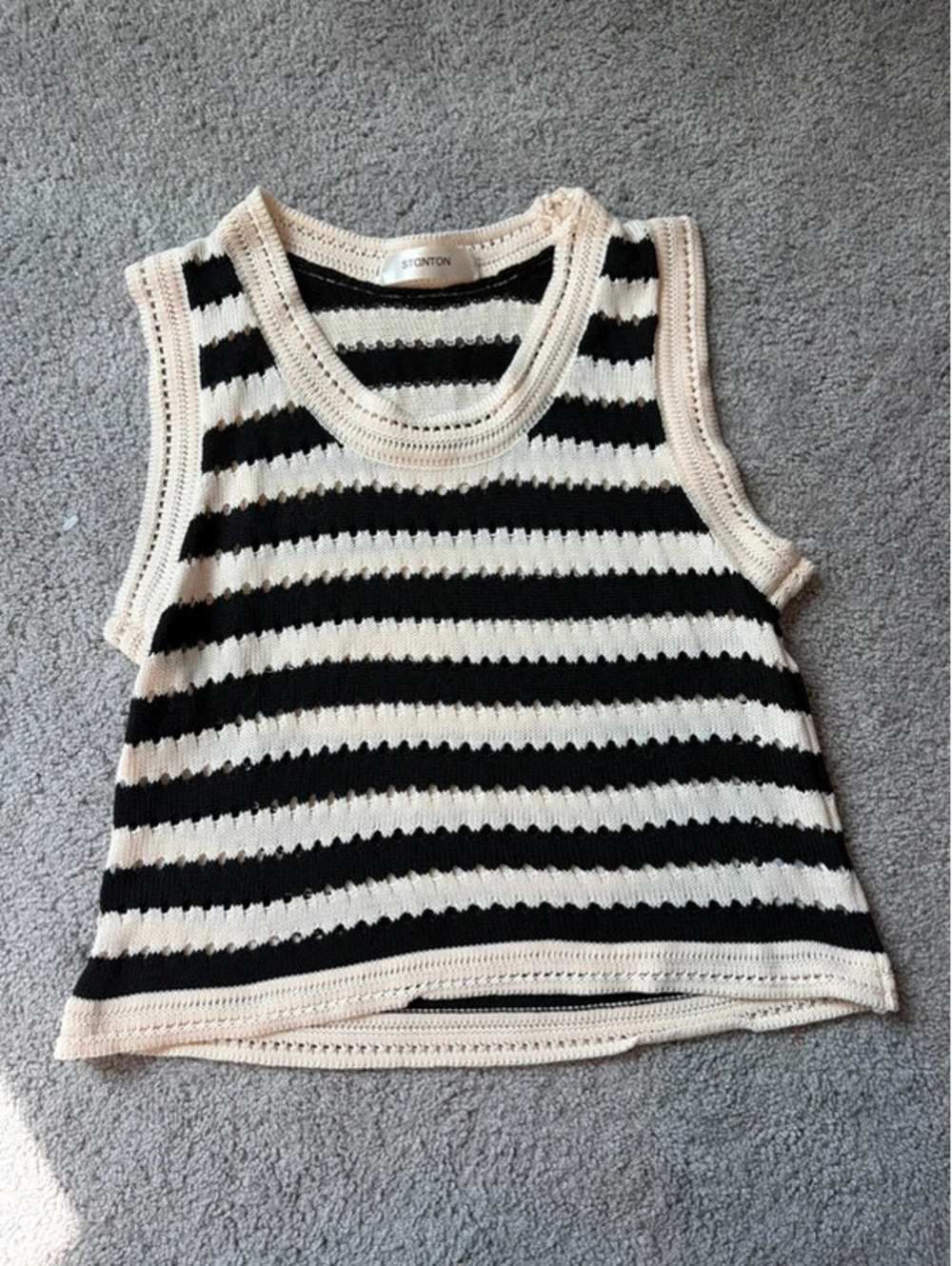 Stanton Women’s Black Cream Striped Crochet Knit Tank Top Size M